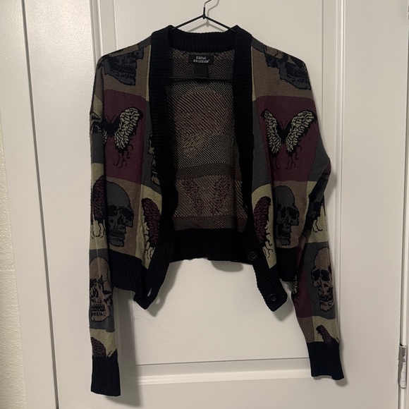 Edgy Skull and Wings Cardigan - Black, Purple, and Green - Picture 2 of 4